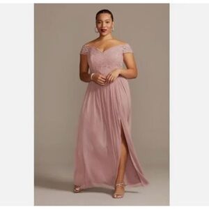 David’s bridal size 2,quartz. Lace and mesh off the shoulder Gown $169